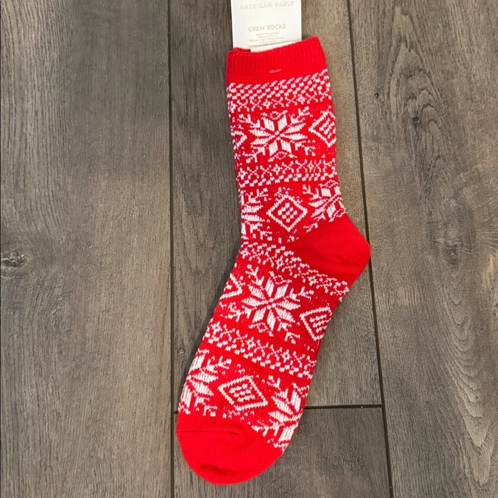 American Eagle Outfitters Festive Crew Socks - Red, Gray, Teal